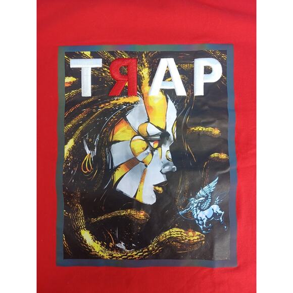 Trap Red T-shirt 3D Fifth Loop Embroidered Mens Size 3XL Goddess Snake Golden - Picture 7 of 13